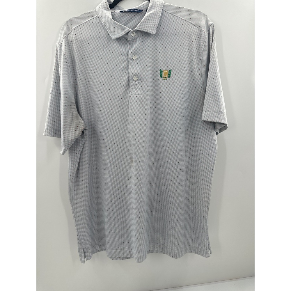 Cutter & Buck Mens Large Polo Shirt White Geometric Micro Print Golf Crest G L/G